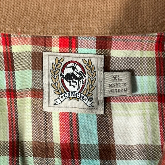 Cinch Shirt Adult EXTRA LARGE Brown Plaid Western Cowboy Rodeo Workwear Outdoor - Picture 4 of 11